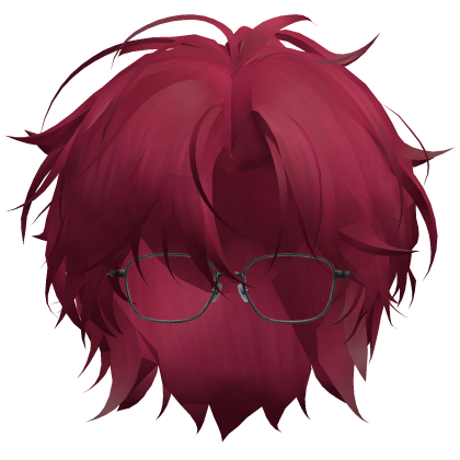Red Korean Idol Messy Hair w/ Glasses