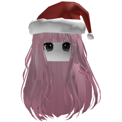 Pink Straight Hair w/ Santa Hat & Cute Girl Face Roblox item