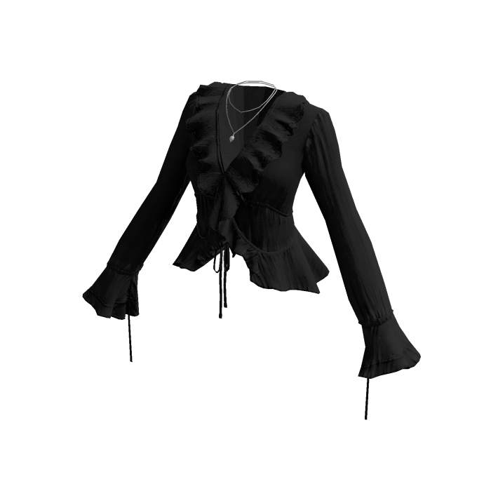 Vintage Ruffle Blouse w/ Bell Sleeves (Black)