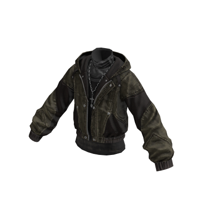Y2K Layered Biker Hoodie Jacket (Green) thumbnail