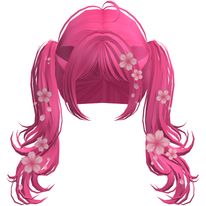 Flowy Wavy Pigtails w/ Sakura Petals (Hot Pink) Roblox item