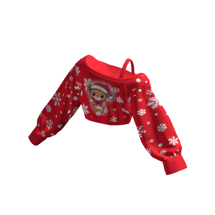 Cute Teddy Christmas Off Shoulder Shirt Cropped