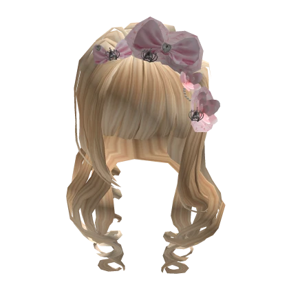 hime gyaru curls with pearls flowers and bows | Roblox Item