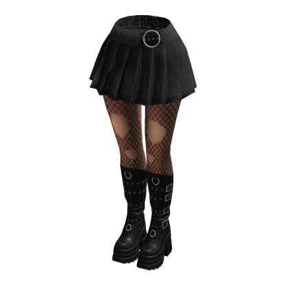 Black Pinstripe Y2K Emo Skirt Fishnet Tights Boots