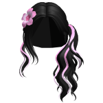 Wavy Summer Ponytail w/ Flower (Black & Pink)