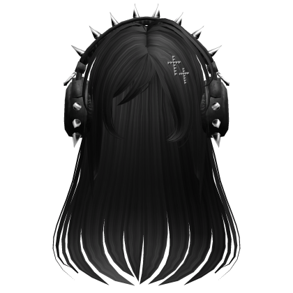 Punk Straight Hair W/ Headphones Black V2