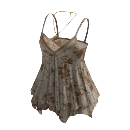Y2K Floral Babydoll Cami Top w/ Necklace (Beige)