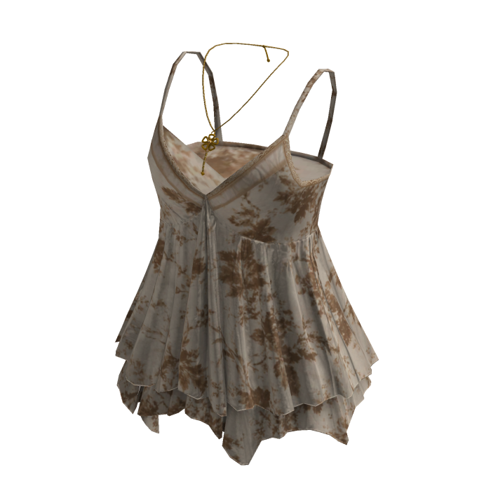 Y2K Floral Babydoll Cami Top w/ Necklace (Beige)