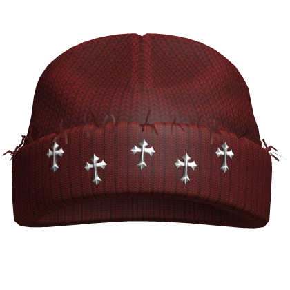 Chrome Cross Beanie Red Essential Worn Winter y2k | Roblox Item