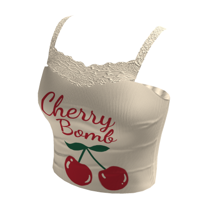 Cream Red Cherry Crop Top Shirt