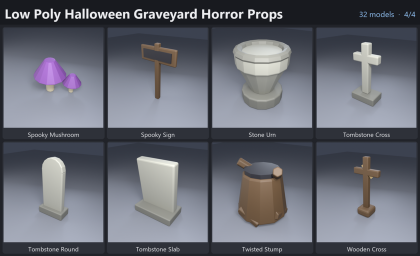 Low Poly Halloween Graveyard Horror Props x32 preview 4