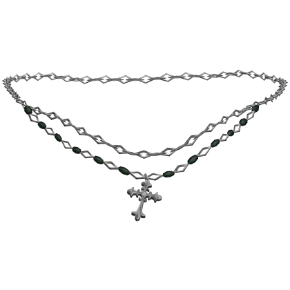 Silver Y2K Green Beaded Cross Necklace 3.0 | Roblox Item - Rolimon's