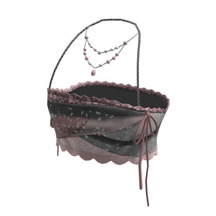 Coquette Lace Tube Top w/ Pearl Necklace (Pink)