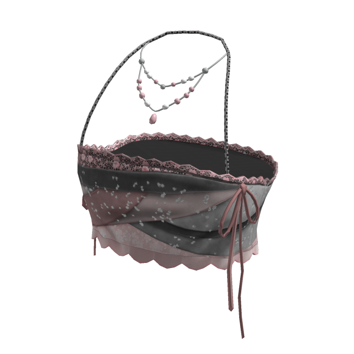 Coquette Lace Tube Top w/ Pearl Necklace (Pink)