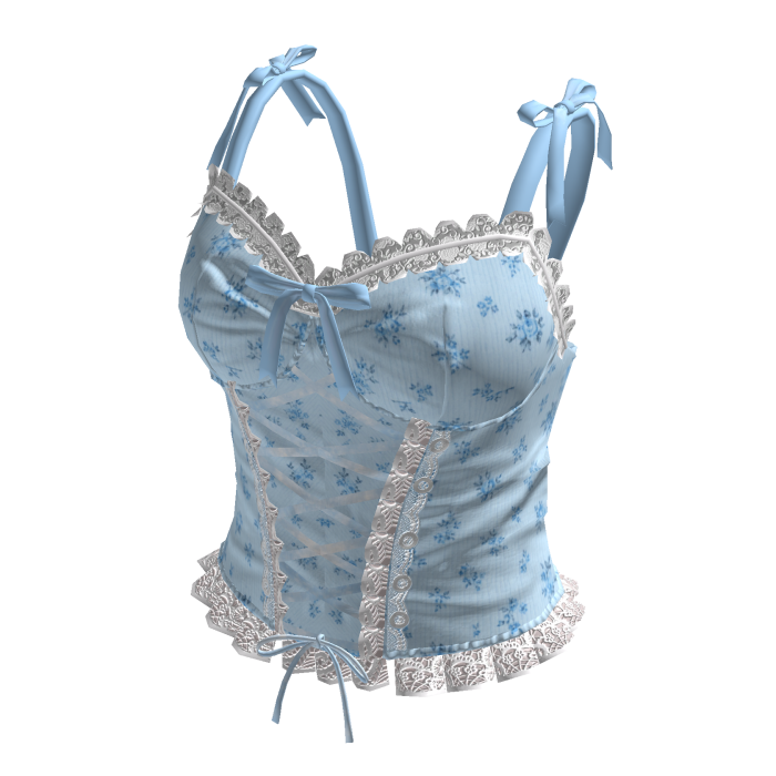 Coquette Floral Lace Up Dress (Light Blue)