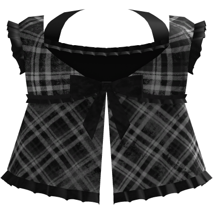  ♱ gothic emo black plaid top w ribbon n ruffles