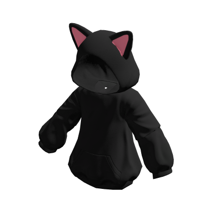 [Y2K] Cute Cat Ear Black Overfit Hoodie thumbnail