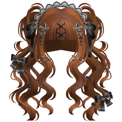 Gothic Doll Curly Pigtails & Ribbons In Ginger