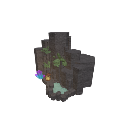Rock wall w/ pond, crystals and vines