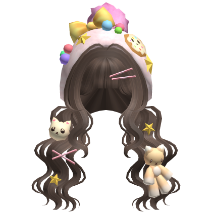 Kawaii Candy Kitty Curly Plushie Pigtails in Mocha