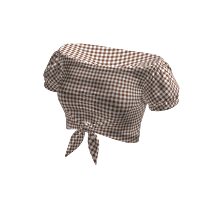 Gingham Off Shoulder Tie Top (Brown)
