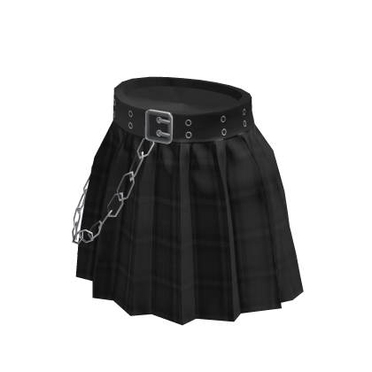 Grunge Chained Pleated Skirt - Black Plaid