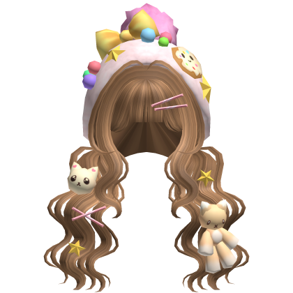 Kawaii Candy Kitty Curly Plushie Pigtails in Honey