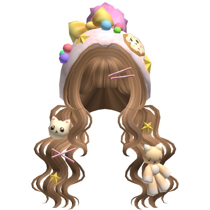 Kawaii Candy Kitty Curly Plushie Pigtails in Honey