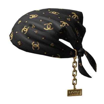 Tied CC Black & Gold Bandana Hat with Chain  Roblox item