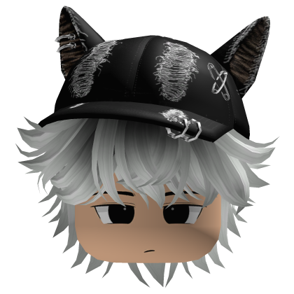 fluffy hair with a cat ear hat y2k (Black n white)