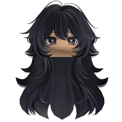 Super Fluffy Wavy Anime Hair w/ Face (Midnight) Roblox item