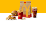 chicken nuggies and fries and burger