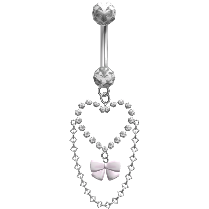 1.0 silver rhinestone heart & pink bow belly ring