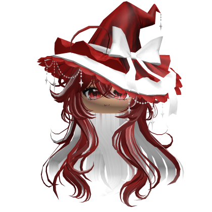 Anime Girl Hair w/Witch Hat (Red&White) Roblox item