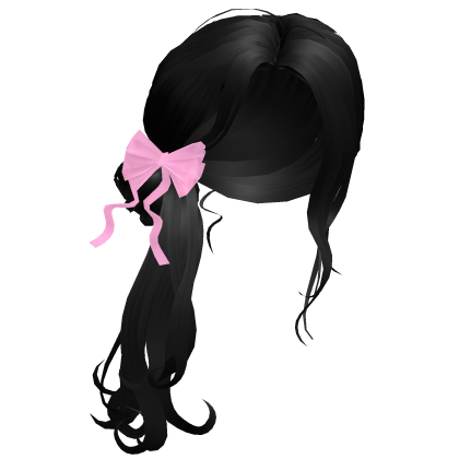 Messy Black Knotted Ponytail Hair with Pink Ribbon Roblox item