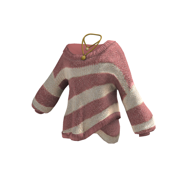 Y2K Striped Knit Sweater w/ Necklace (Pink)