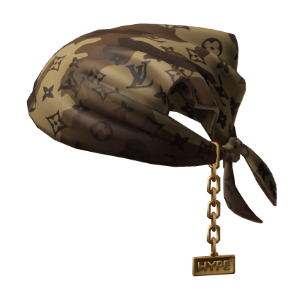 Tied LV Camo Baddie Bandana Hat with Chain 