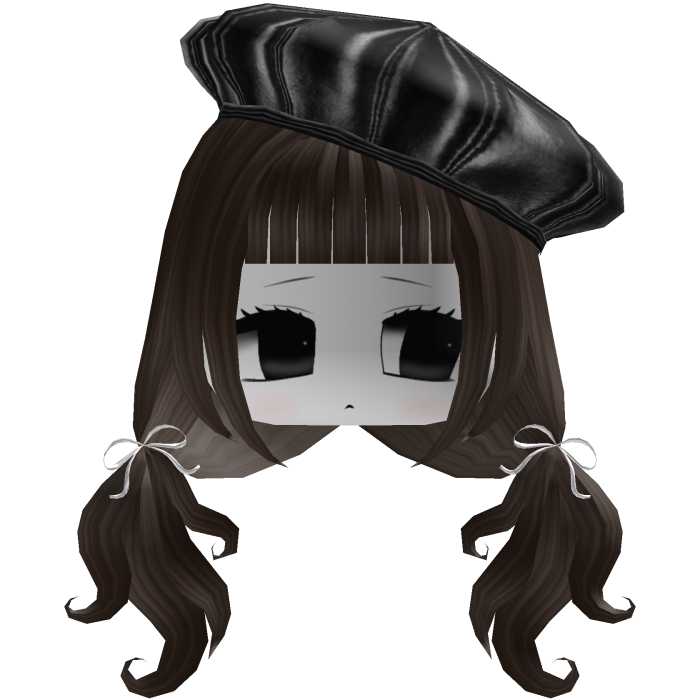 Brown Kawaii Pigtails w/ Bows & Chibi Face