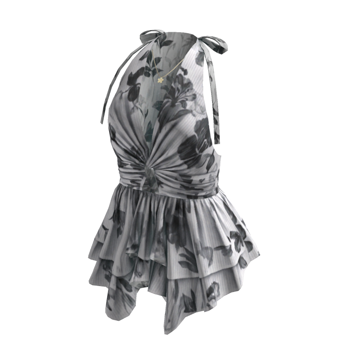 Coquette Floral Halter Peplum Top (Black)