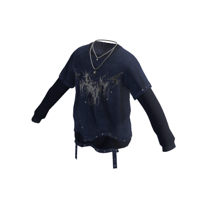 Oversized Graphic Sweater w/ Chain (Navy)