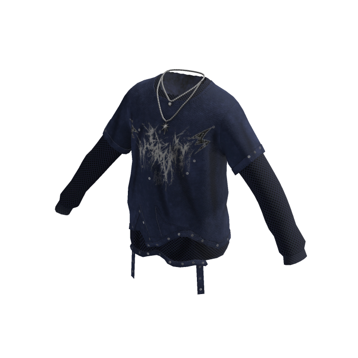 Oversized Graphic Sweater w/ Chain (Navy)