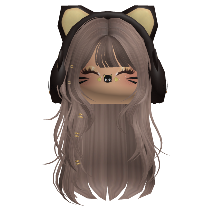 Straight Layered Hair w/ Cute Cat Headphones Roblox item