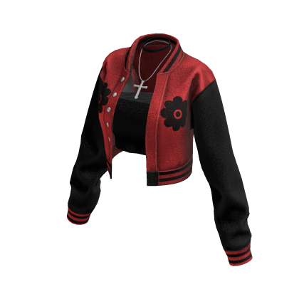 Cropped Bomber Jacket (Red Black)