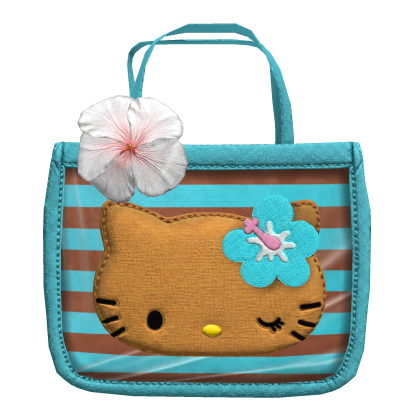Kitty Flower Tote Shoulder Bag In Blue & Brown