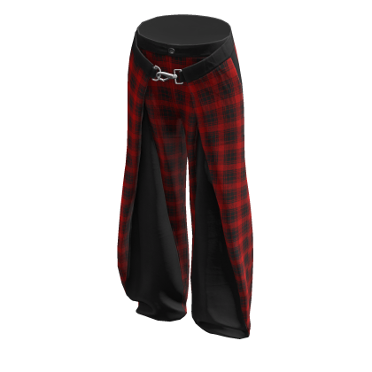 Y2K Baggy Pleated Layered Pants Black Red Tartan thumbnail