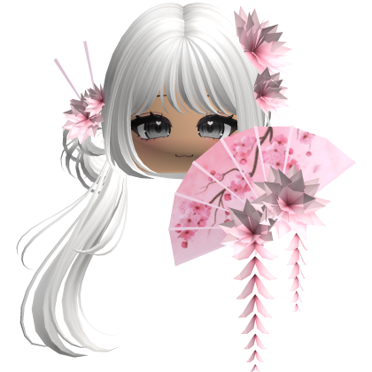 Side Ponytail w/ Cherry Blossoms & Fan