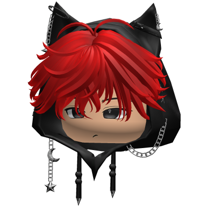 Cute Red Em hair Y2K cat-ear hoodie anime Roblox item