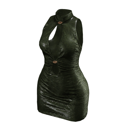 Green Reptile Leather Mini Halter Dress