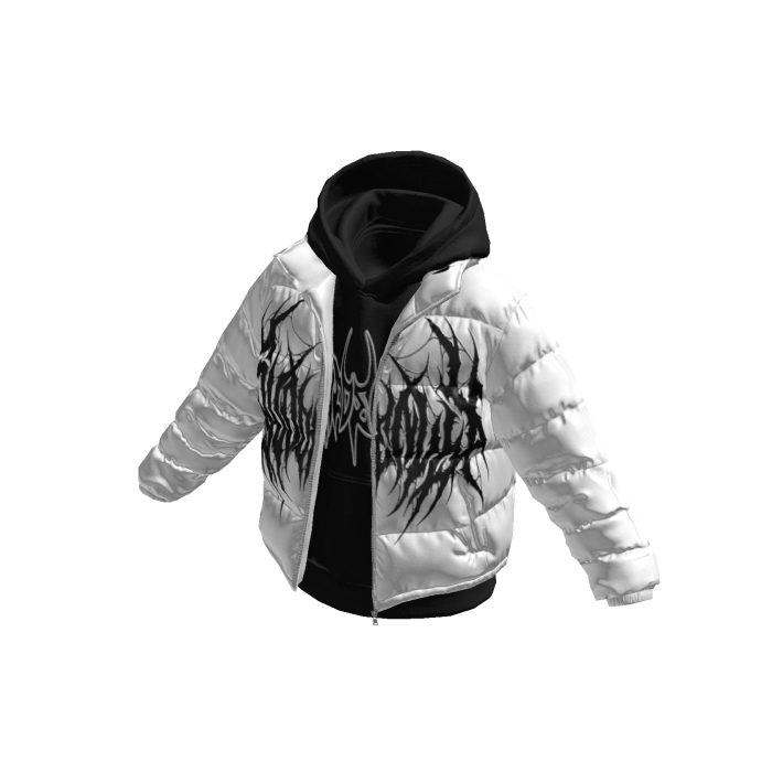 Black Hoodie w/ Black Print White Puffer Jacket