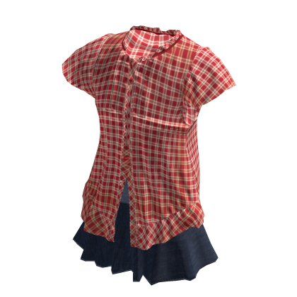 💜 Summer Gingham Ruffle Blouse Set_Red